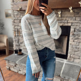 Dusty Teal Striped Oversized Sweater
