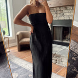 Yuki Black Strapless Linen Midi