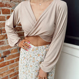 FF Taupe Ribbed Twist Front Crop Top