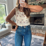 Aleigha Natural Embroidered Crochet Cropped Tank