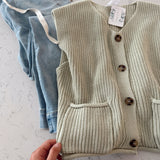 Light Green Pocket Pal Button Down Sweater Vest