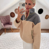 Beige & Navy Plaid Fleece