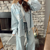POL So Studded Denim Button Down Long Sleeve