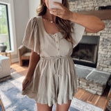 Stone Flutter Sleeve Romper IN STORE