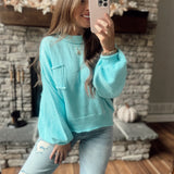Get With It Baby Blue  Rolled Edge Sweater