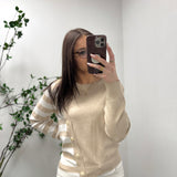 Lovely Buttons Taupe Asymmetrical Striped Top IN STORE