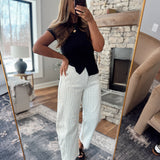 White Nome Pinstriped Barrel Pants