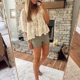 Olive Plaid Ruffle Hem Shorts