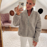 Gray & Purple Striped Sherpa Pullover