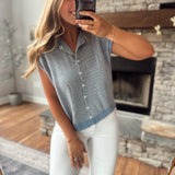 Dusty Blue Striped Cardi With A Twist