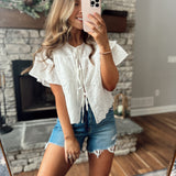 White Sands Palm Tree Eyelet Front Tie Flowy Top