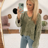 Smokey Olive Cable Knit Sweater