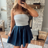 Navy Striped Seaborne Strapless Mini Dress