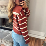Rust Striped Sailor Collar Cardigan