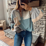 Azure Gauze Quilt Contrast Top