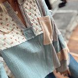 Azure Gauze Quilt Contrast Top