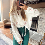 Cream Holiday Embroidered Piper Knit Cardigan