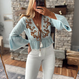 Denim Hua Embroidered Top