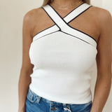 Crystal Clear Cross Neck Knit Top