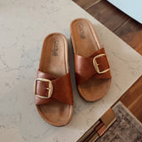 Cognac Road Trip Buckle Sandals