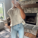 Cream/Rust Striped Notch Sweater Vest