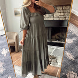 Olive Soft Layers Midi Dress