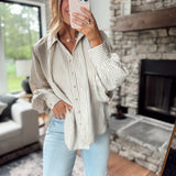 Black Striped Raglan Button Up Shirt