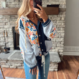 Indigo Floral Quilt Detail Knit Hoodie
