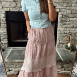 Strawberry Season Blush Lace Tiered Maxi