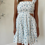 Beautiful Bailey Blue Floral Tiered Open Back Mini Dress