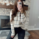 So Soft Charcoal/Taupe Striped Crew Neck Sweater