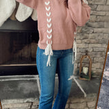 Sweet Ease Dusty Pink V Neck Lace Up Knit Sweater