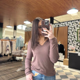 Brown Nadine Notched Neckline Long Sleeve IN STORE