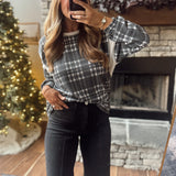 Black Shadow Check Plaid Top