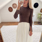 Espresso Contrast Sweater Balloon Skirt Midi Dress