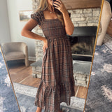 Brown Sugar Plaid Midi Dress