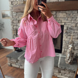 Pink Fine Line Button Down Top
