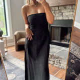 Yuki Black Strapless Linen Midi