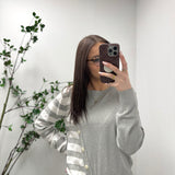 Lovely Buttons Grey Asymmetrical Striped Top IN STORE