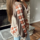 Nellie Charcoal Plaid Patch Color Block Long Sleeve