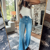 Risen Med HW Pintuck Detail Wide Leg Jeans