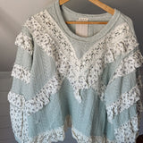 Mint Sage Chevron Ruffle Top