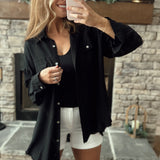 Frannie Fringe Bottom Black Button Up Shirt