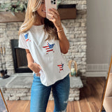 Stars & Stripes Off White Sequins Tee