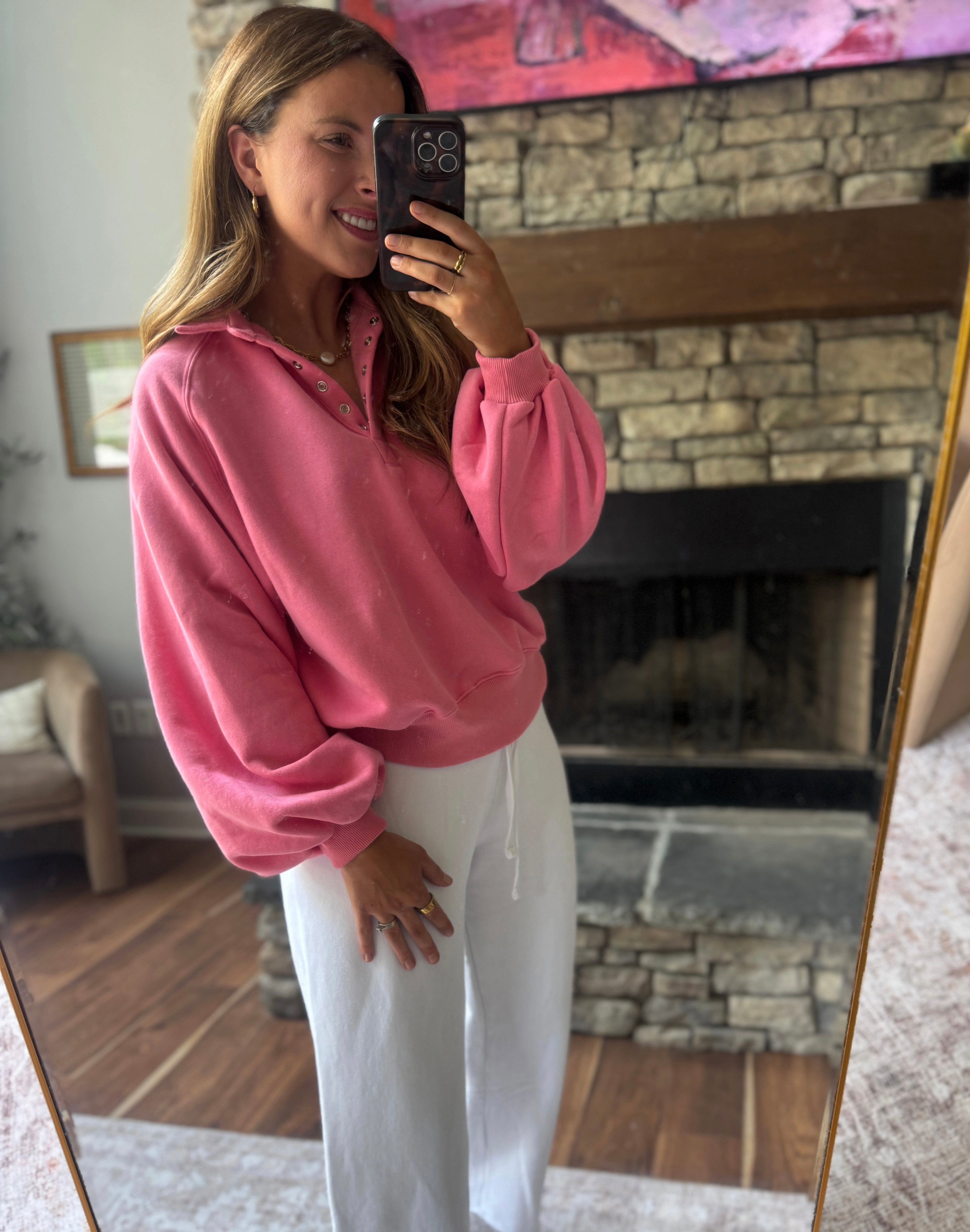 Pink Montauk Snap Button Pullover