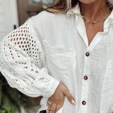 Sal Off White Sweater Sleeve Gauze Button-Up