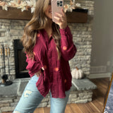 Daisy Red Dahlia Gauze Button Up