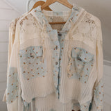Off White & Blue Floral Lace Jacket