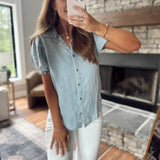 Clara Light Denim Puff Sleeve Button Down