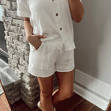 Amber Off White Gauze Top & Shorts Set